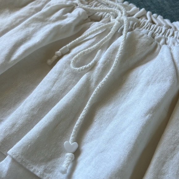 STONEY CLOVER LANE Linen Blend Tiered Mini Skirt with Heart Beads in White | XS - Picture 2 of 6